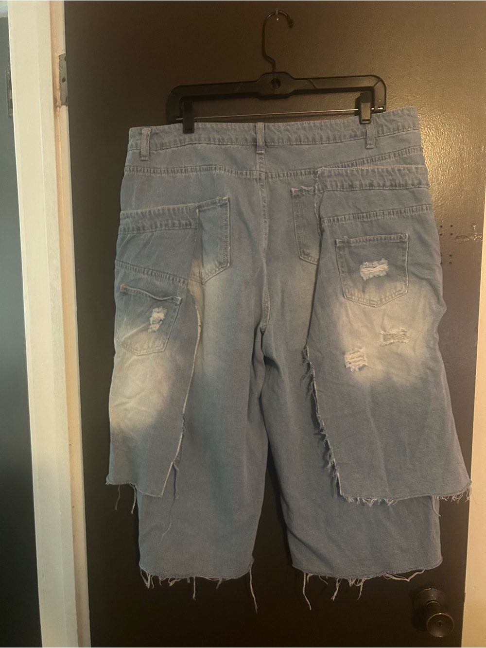 Distressed Layered Light Blue Denim Shorts for Women - Picture 2 of 6